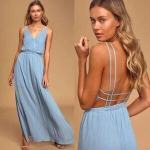 Lulu's Lost in Paradise Strappy Back Maxi Dress Slate Blue Size XS NWT
